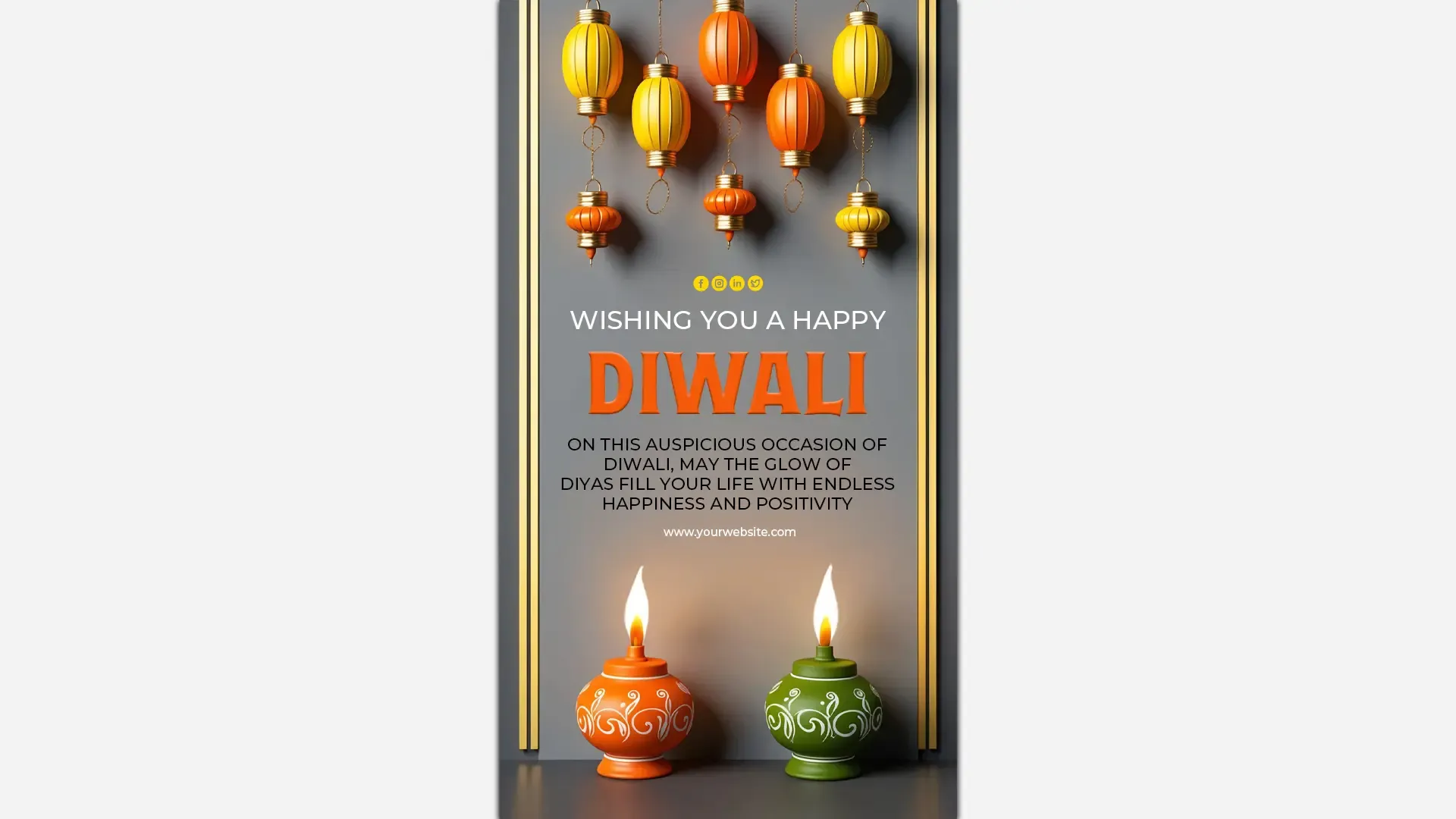 Elegant Diwali Wishes Instagram Story with Hanging Lanterns and Decorative Diyas